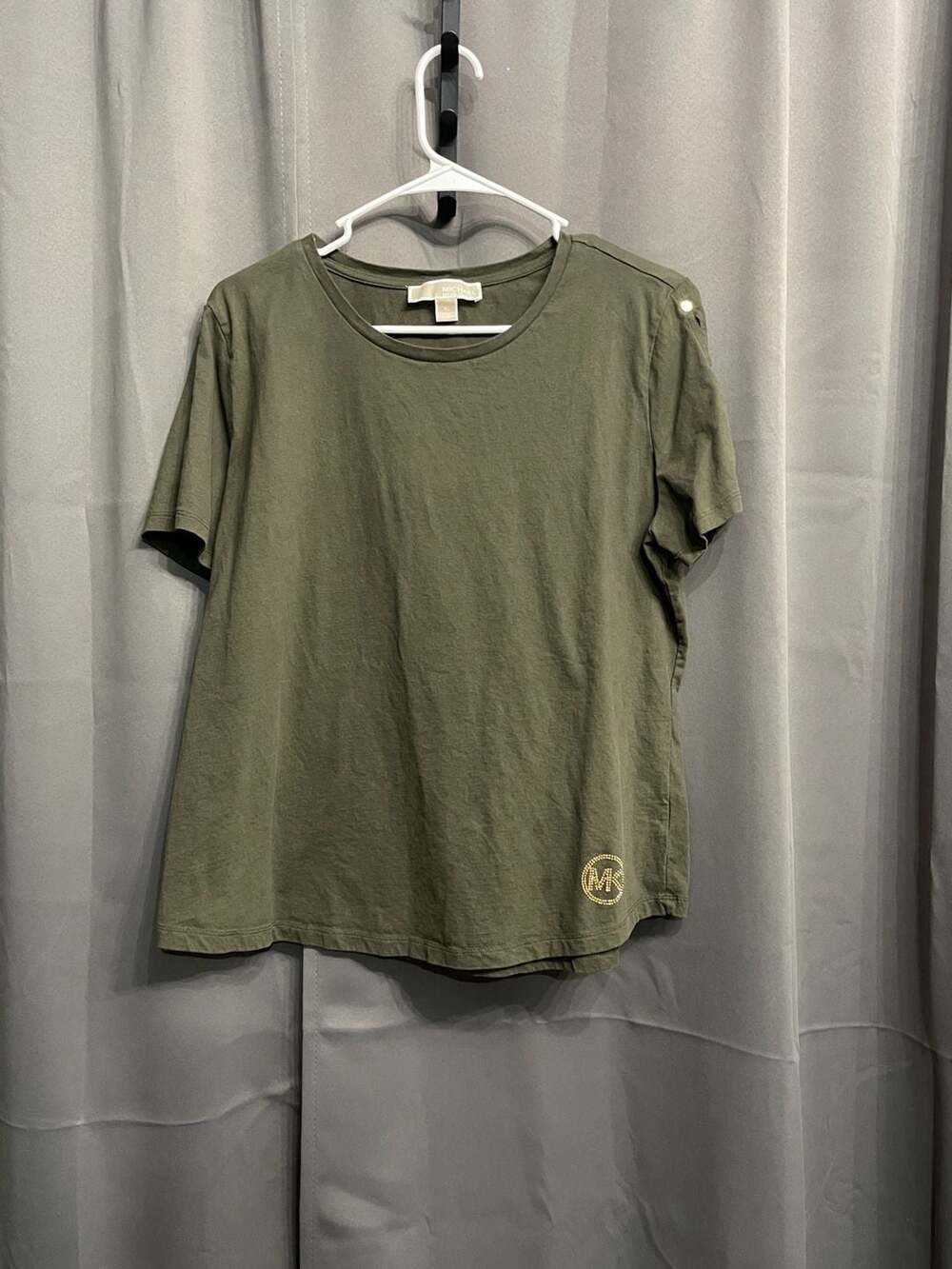 Michael Michael Kors Olive Green Gold Studded MK Logo Short Sleeve Tee Shirt XL
